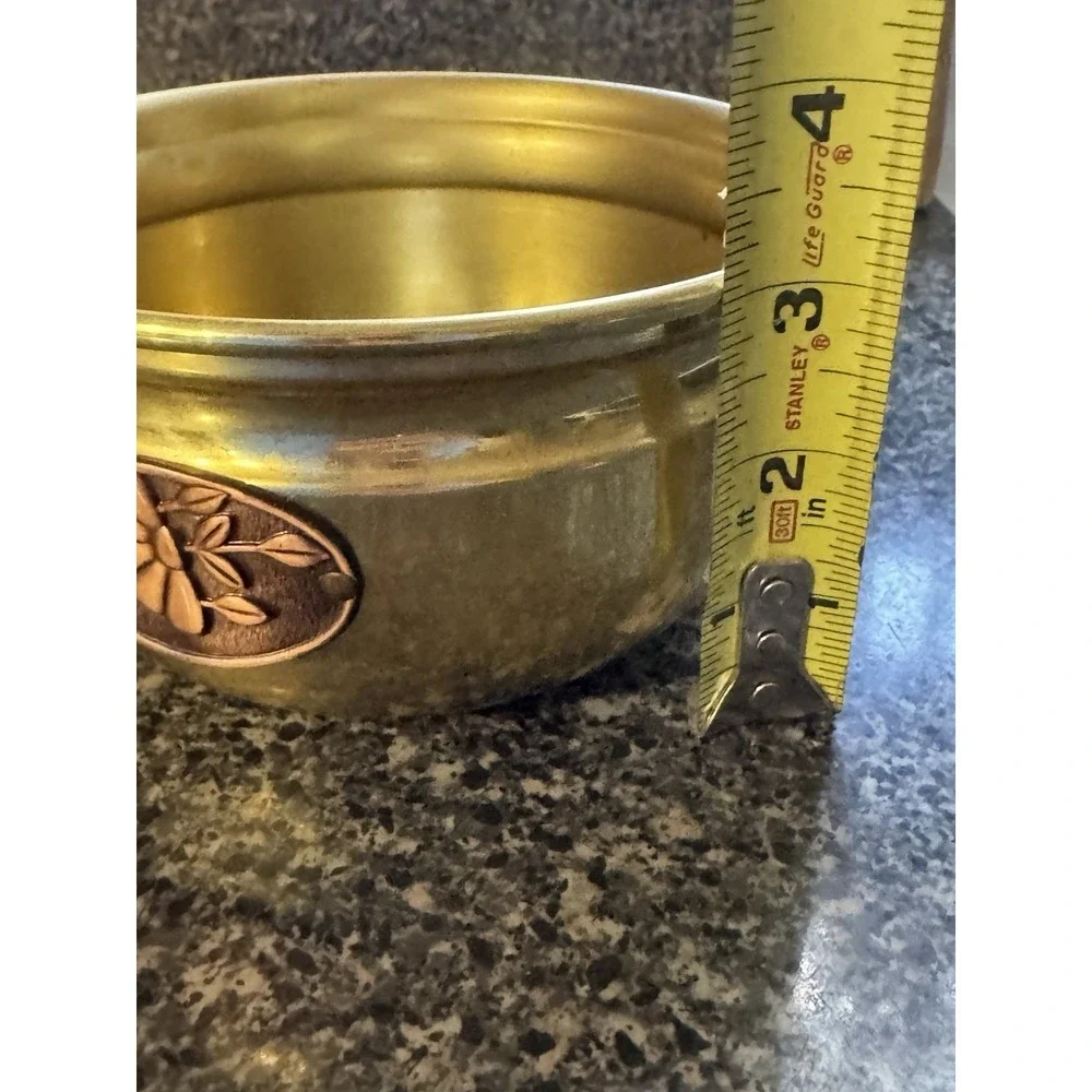 Vintage Brass trinket candy dish planter‎ plant pot vase copper detail